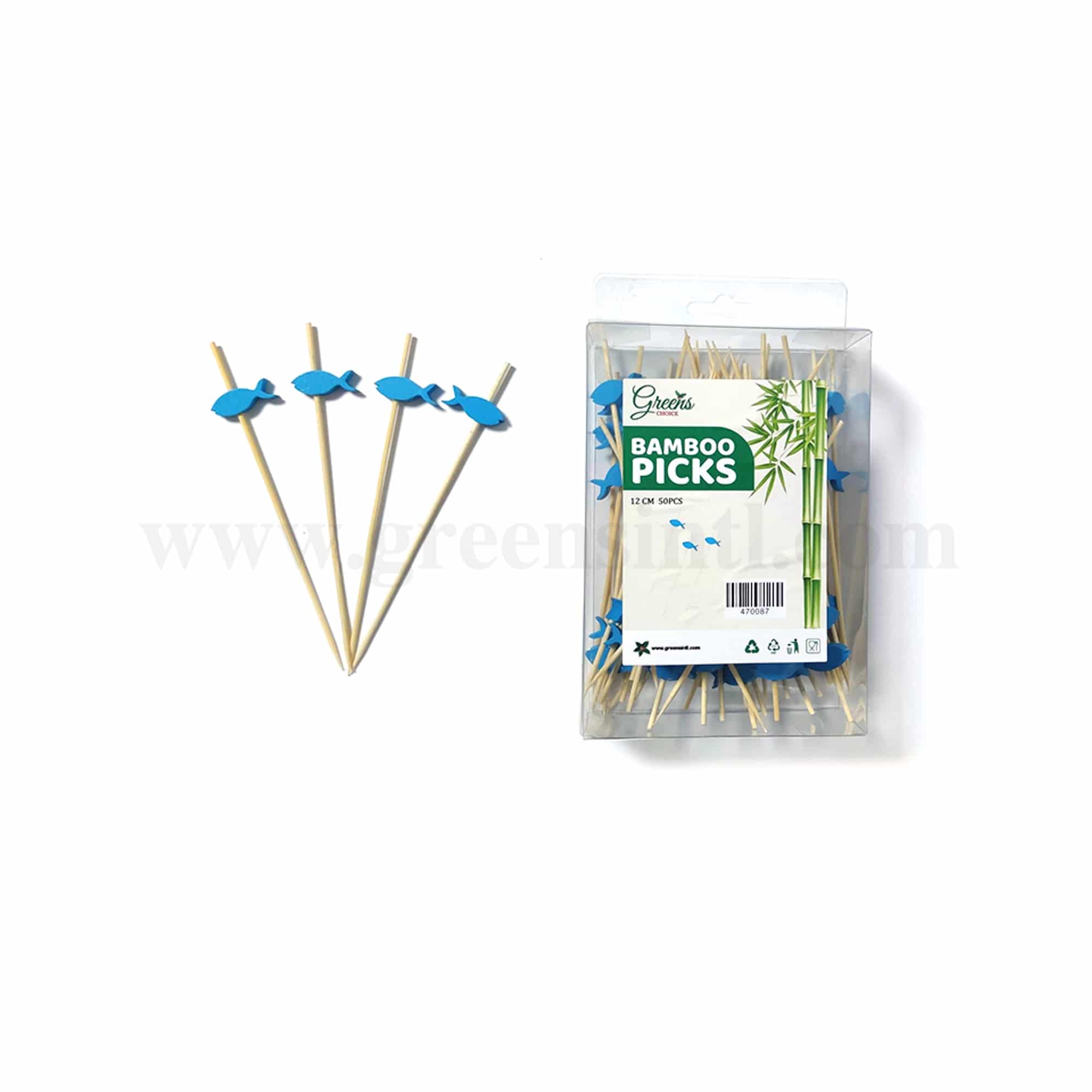 GREENS CHOICE Bamboo Fruit Picks Blue Fish 120 mm-50 Pcs