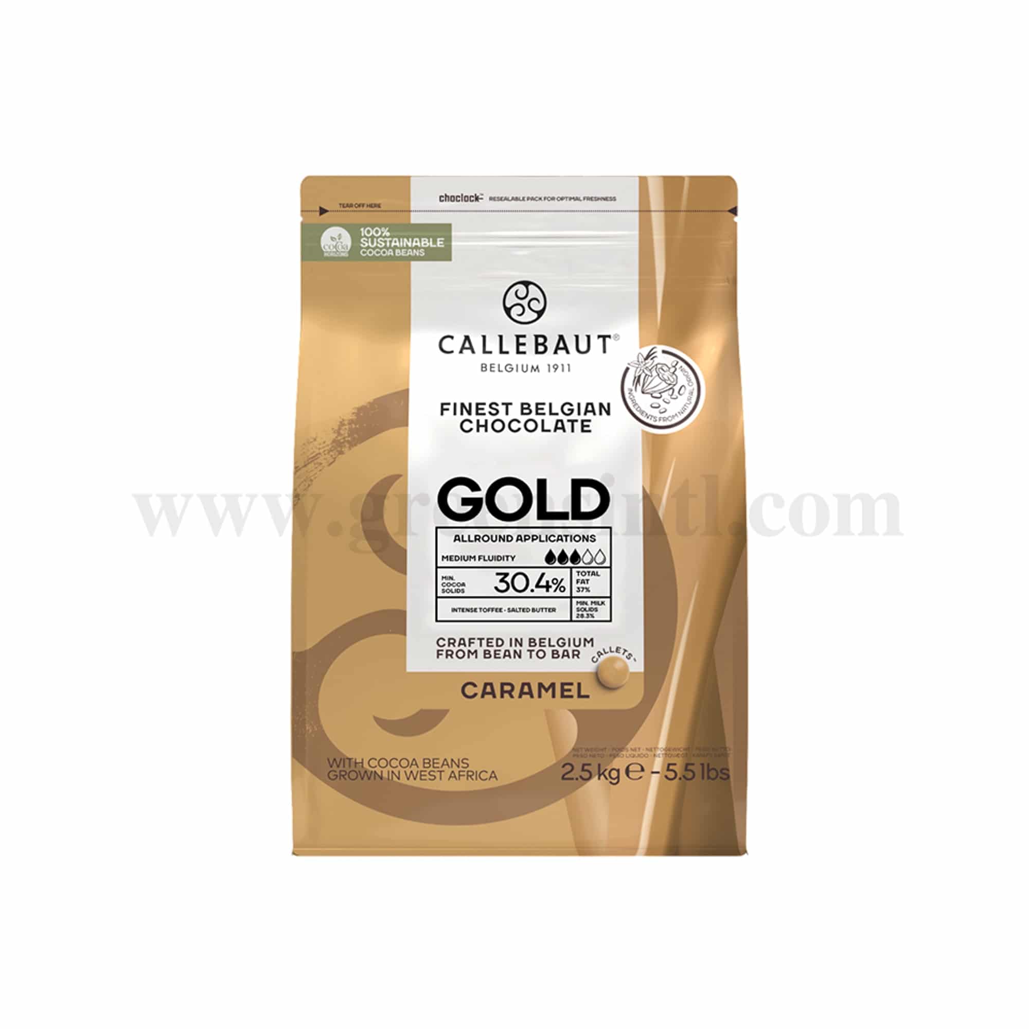 CALLEBAUT Gold Caramel Chocolate Callets 30.4 %-2.5 Kg
