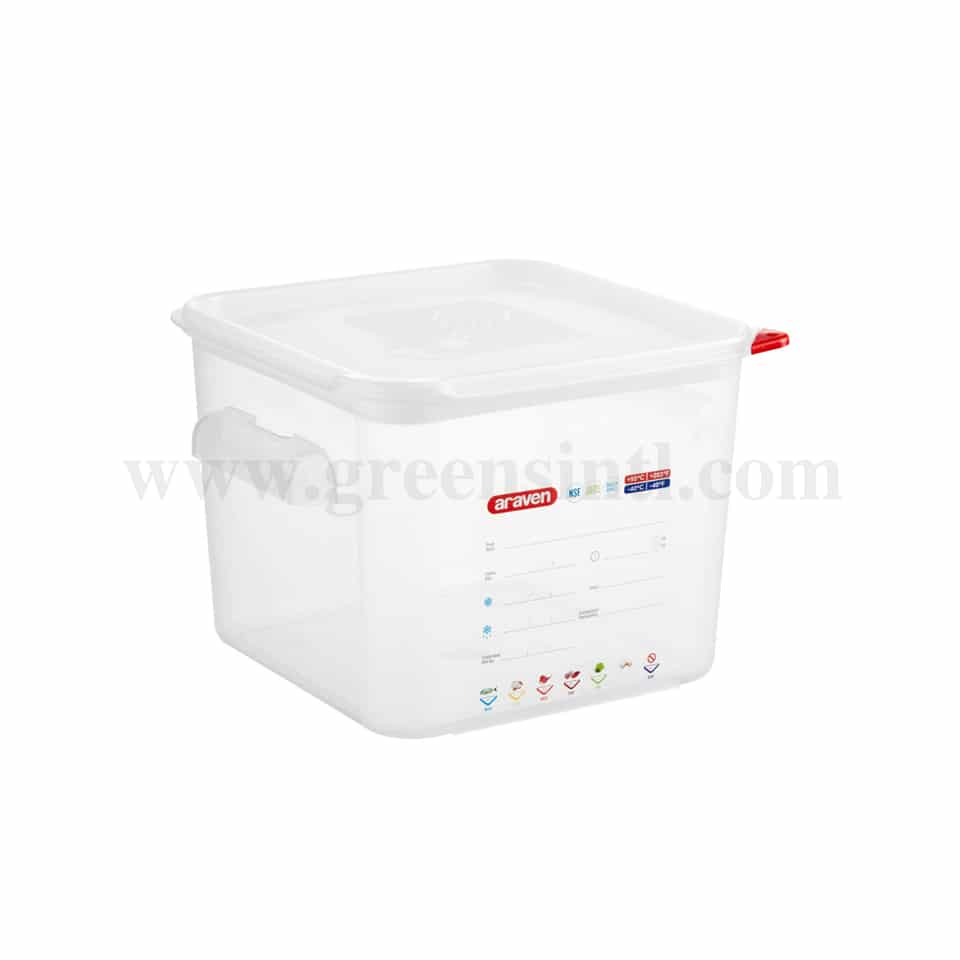 ARAVEN Square Polypropylene Container with Lid  225x225xh190 mm-6 L