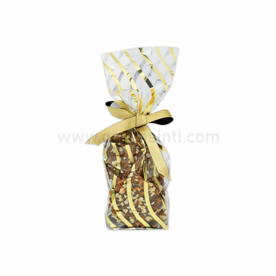 GREEN Cellophane Cookies Bag Serpentine Gold 100x220mm -100 Pcs