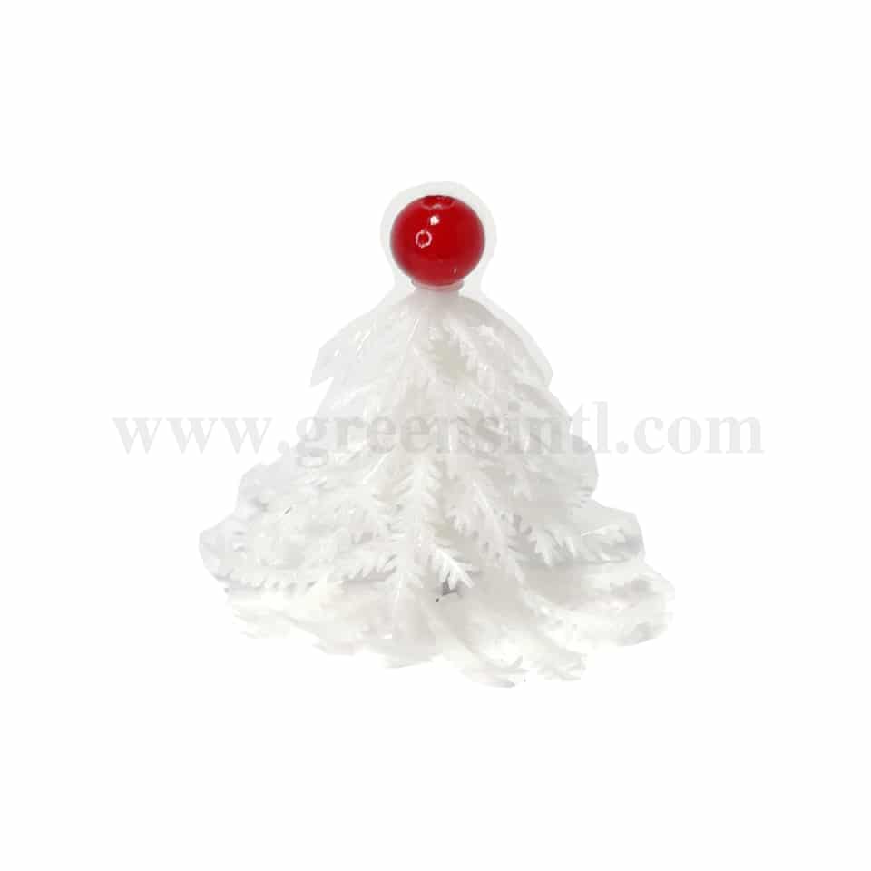 GREENS Cake Topper- White Tree with Red Ball H 50mm-50 Pcs