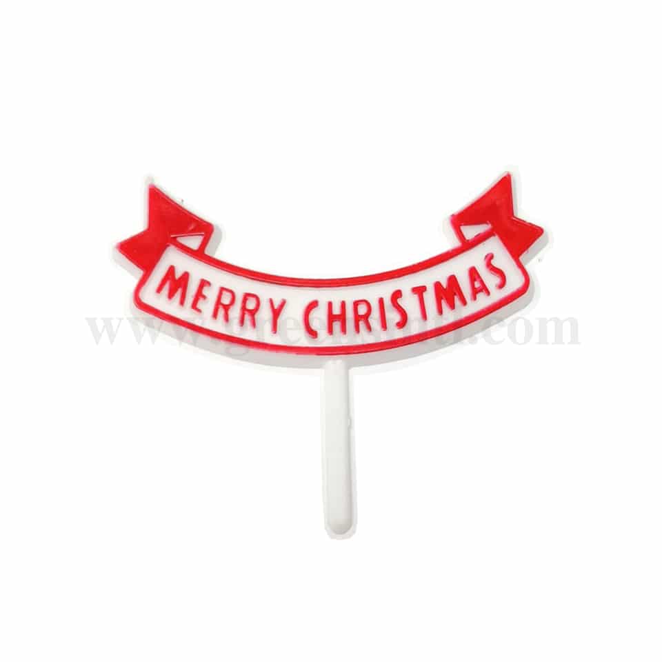 GREENS CHOICE Cake Topper- Merry Christmas Red Banner 62x40 mm-50 Pcs