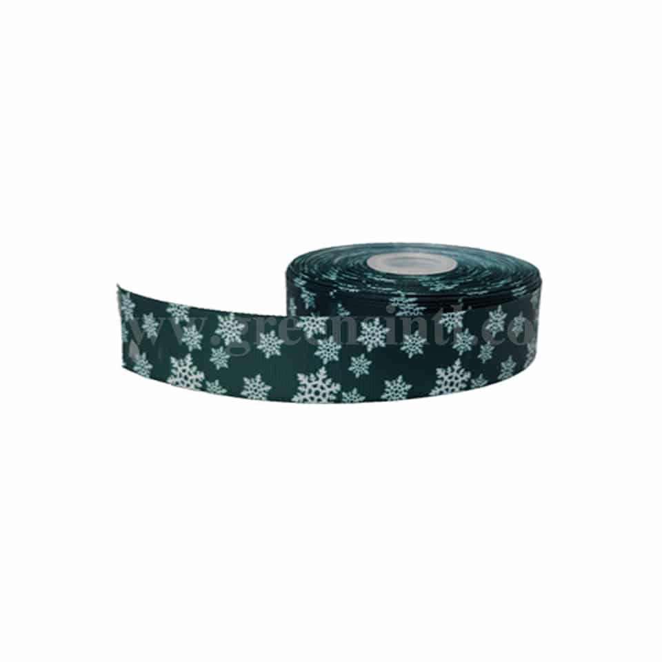 GREENS CHOICE Green Ribbon With Snowflakes 25mmx 30 m
