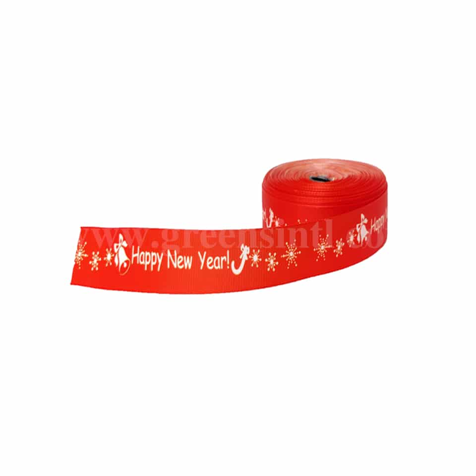 GREENS CHOICE Red Ribbon With Happy New Year 25mmx 30 m