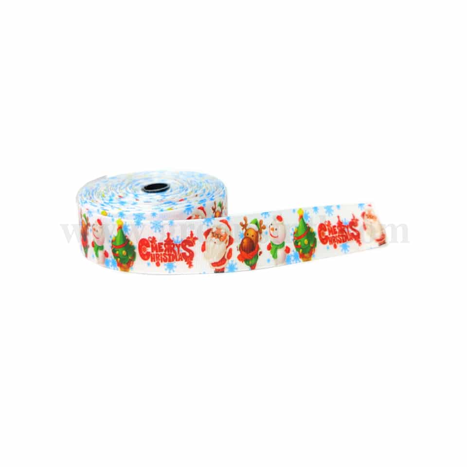 GREENS CHOICE White Ribbon with Santa Claus /Reindeer and Snowman 25mmx 30 m