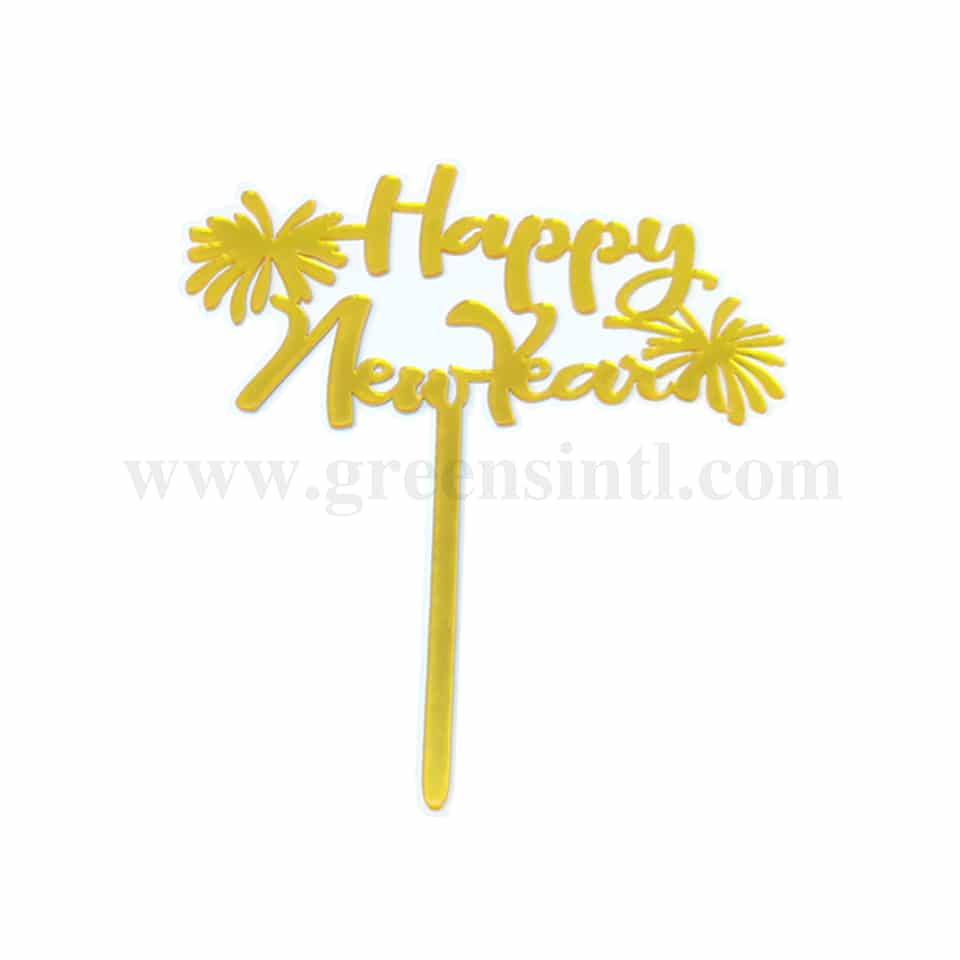 GREENS CHOICE Cake Topper- Happy New Year Acrylic Gold 100x150 mm