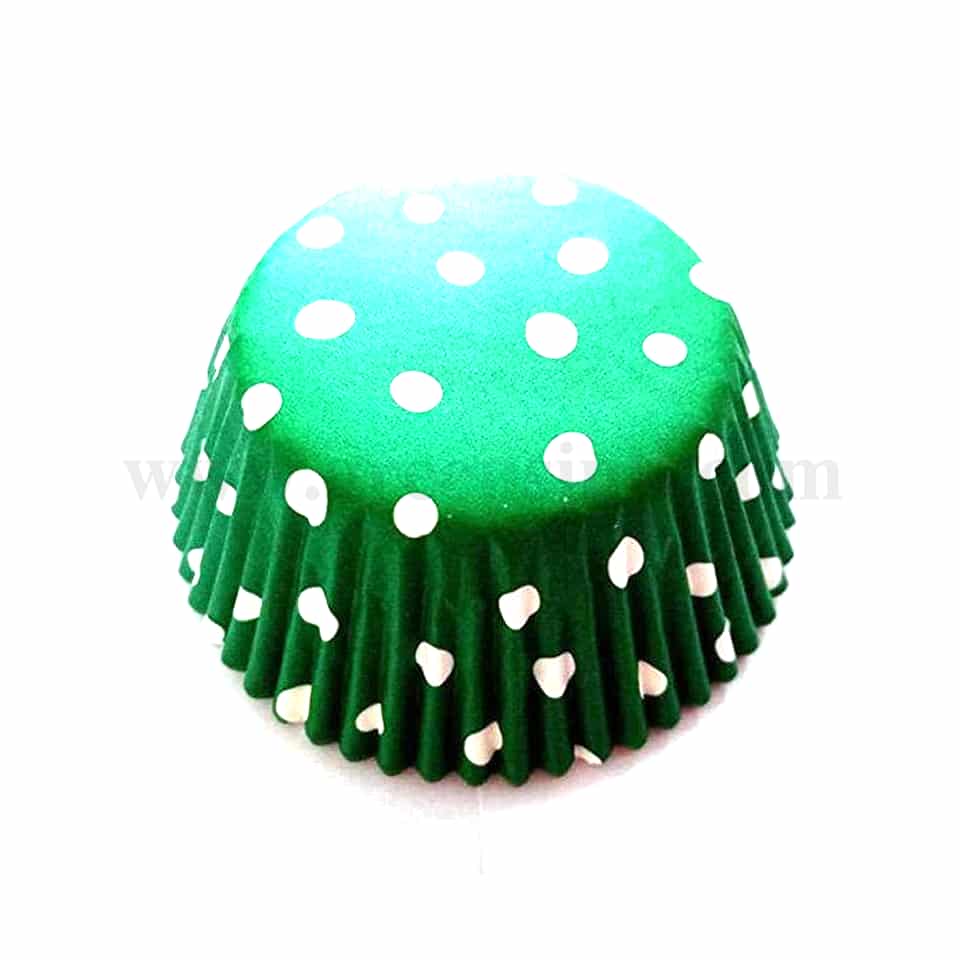 GREENS CHOICE Green Polka Dots Cup Cake Baking Cases Standard Size 85 Pcs