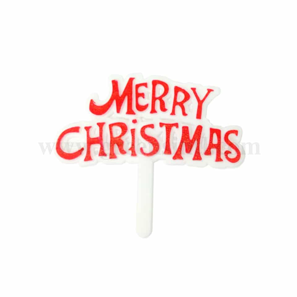 GREENS CHOICE Cake Topper- Merry Christmas in Red 69x56 mm-5 Pcs