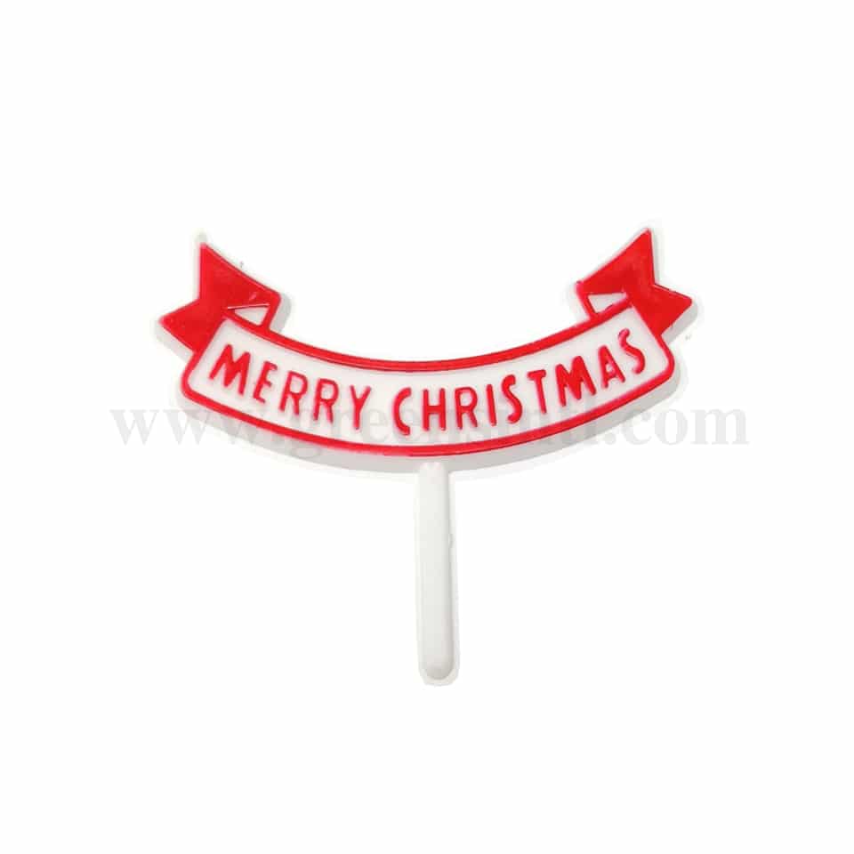 GREENS CHOICE Cake Topper- Merry Christmas Red Banner 62x40 mm-5 Pcs
