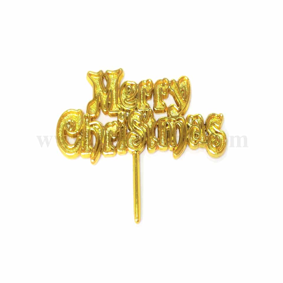 GREENS CHOICE Cake Topper- Merry Christmas Gold 55 mm-5 Pcs