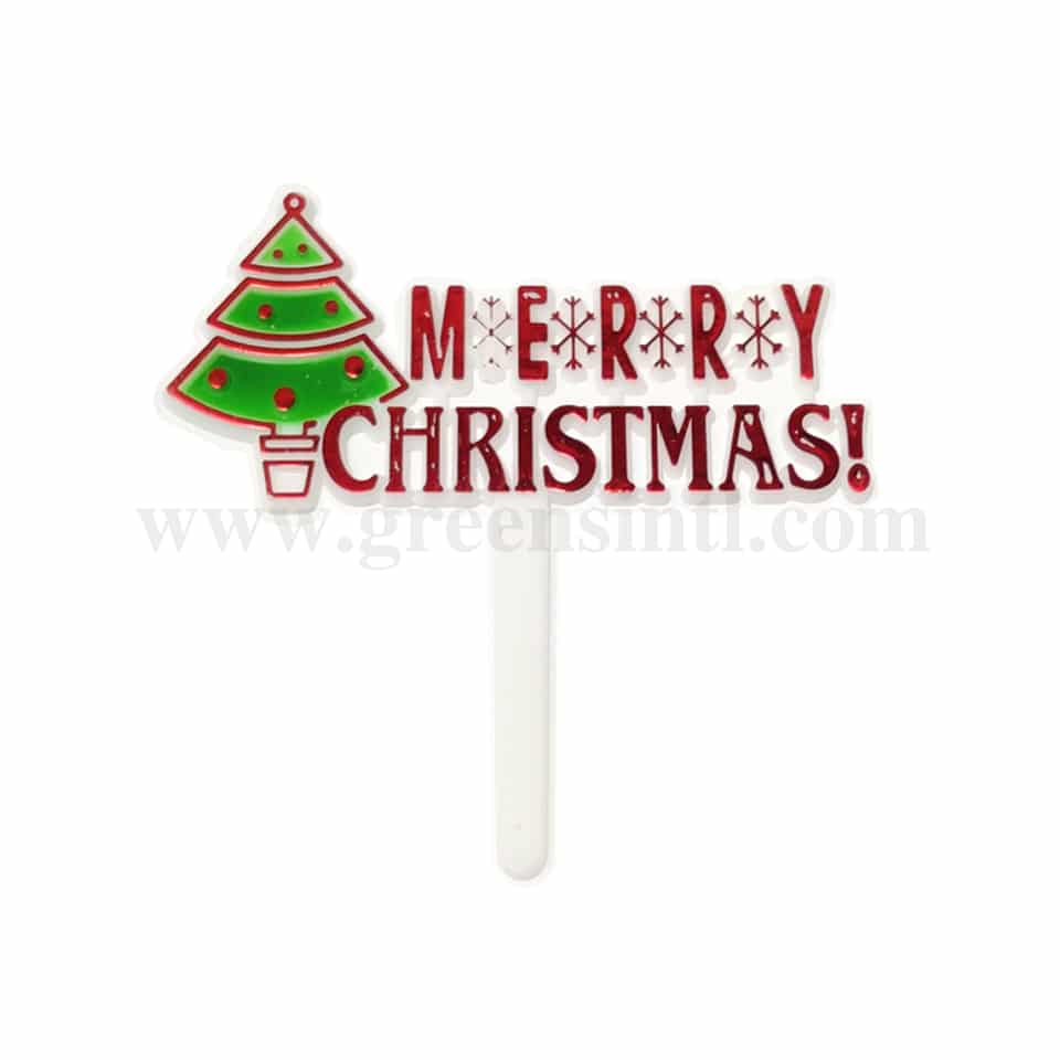 GREENS CHOICE Cake Topper- Merry Christmas With Tree 90x90 mm-5 Pcs