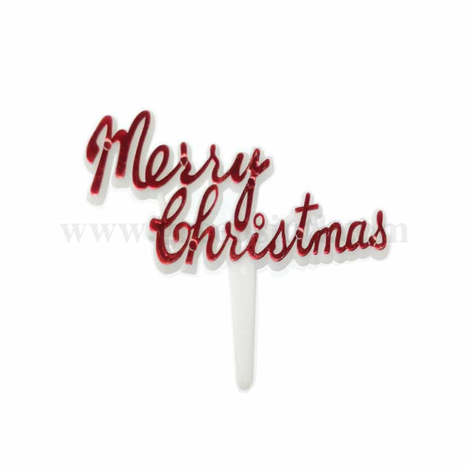 GREENS CHOICE Cake Topper- Merry Christmas in Red 80x42 mm-5Pcs