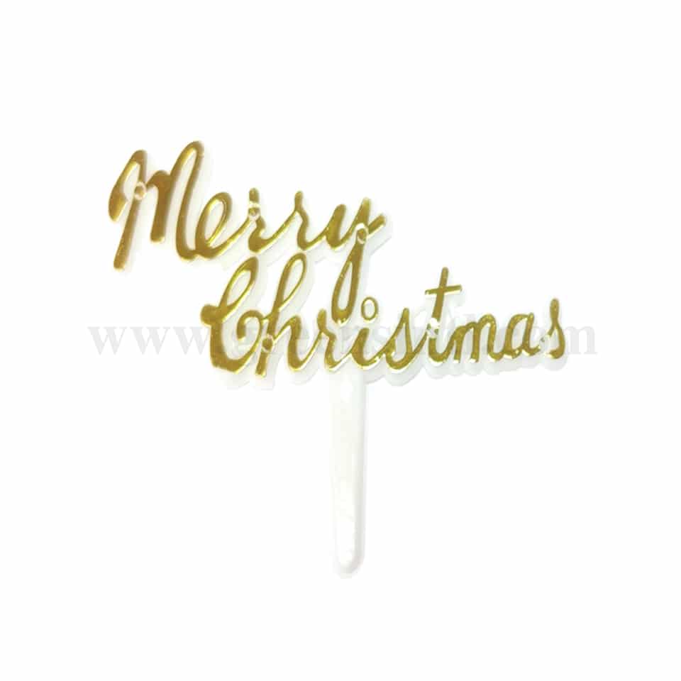 GREENS CHOICE Cake Topper- Merry Christmas Gold 80x40 mm-5 Pcs