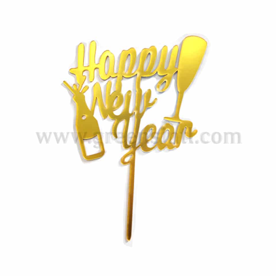 GREENS CHOICE Cake Topper- Happy New Year Gold Acrylic 150x120 mm