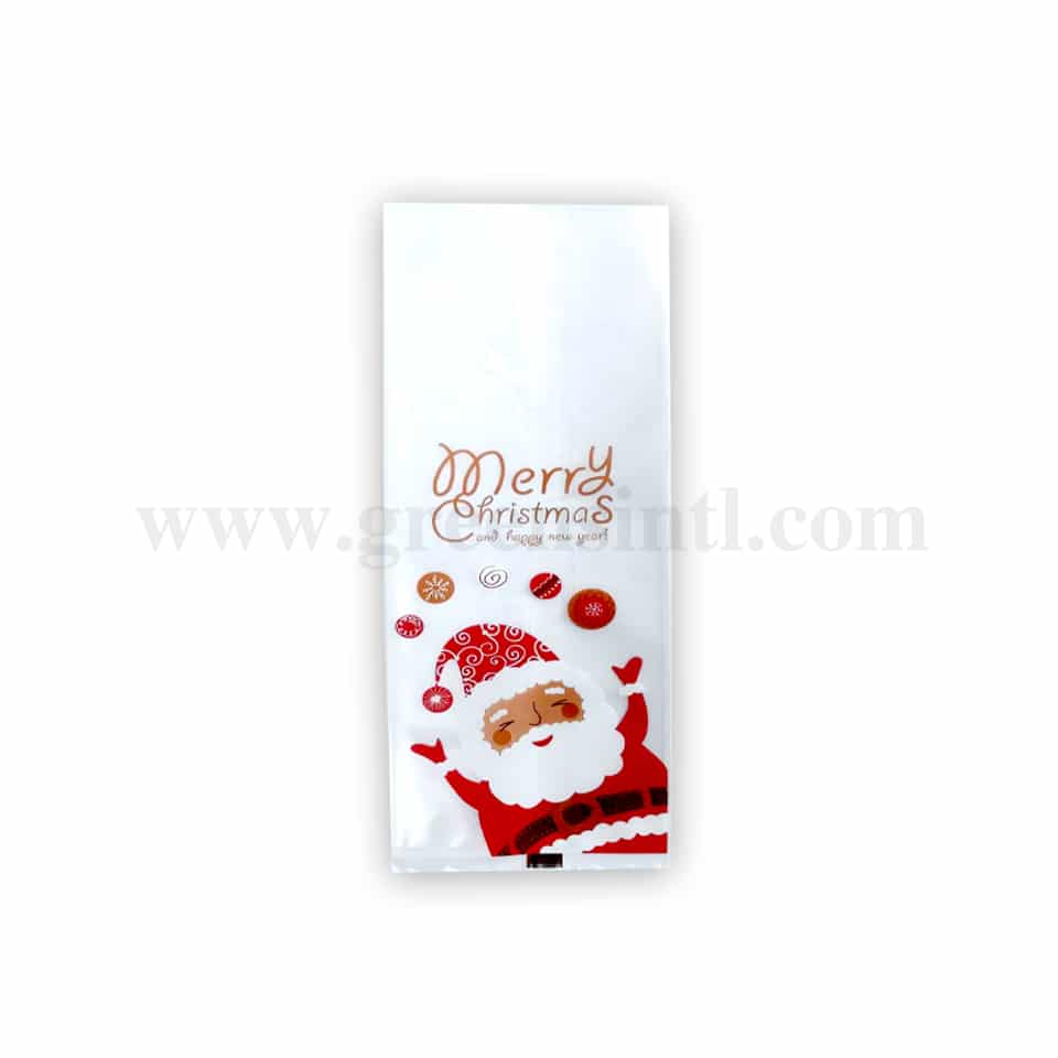 GREENS CHOICE Cookie Bag White Merry Christmas with Santa Claus 85X220+60mm-100 Pcs