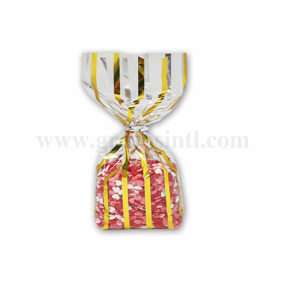 GREENS CHOICE Cellophane Bag with Golden Strips 100x220 mm-100 Pcs