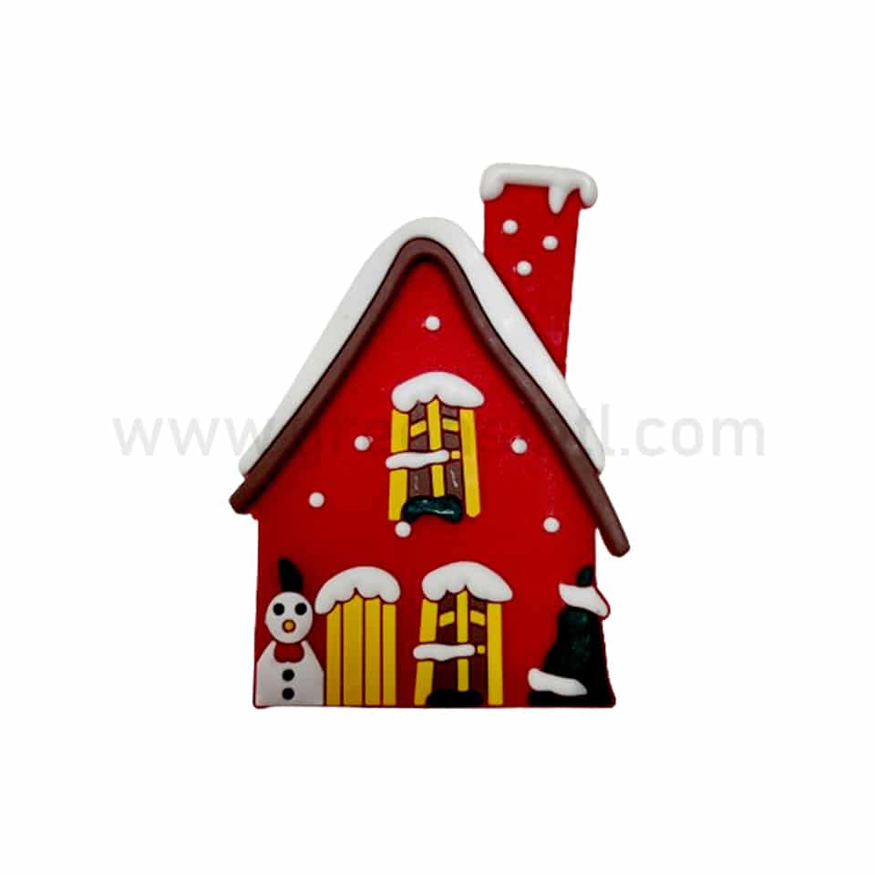 GREENS CHOICE Christmas Cake Topper Red House with Snow 67.5x52.5mm-50 Pcs