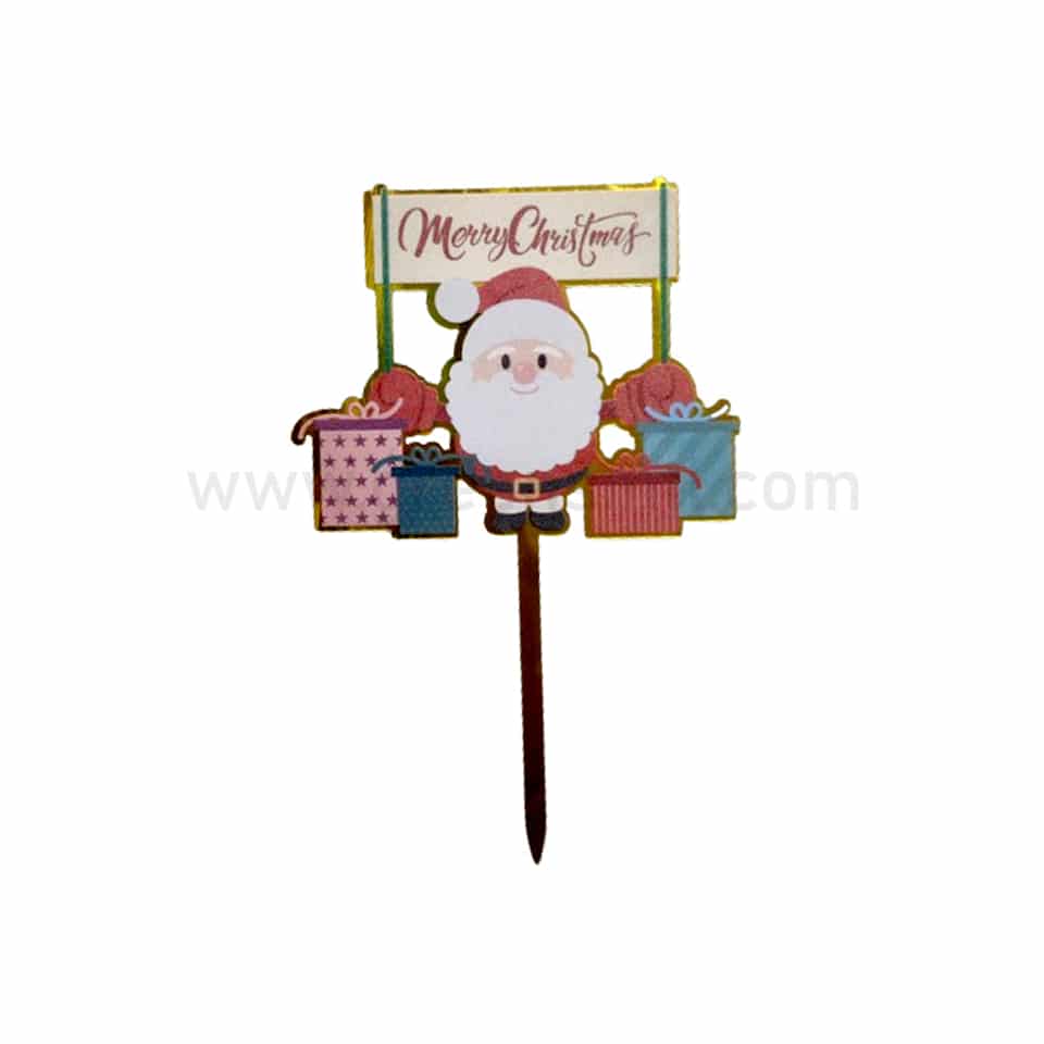 GREENS CHOICE Christmas Cake Topper Merry Christmas with Santa and Gifts 82.5x107.5 mm