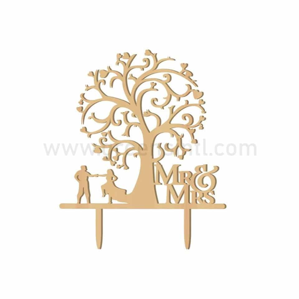 GREENS CHOICE Wooden Cake Topper Mr & Mrs with Tree 142.5x130mm