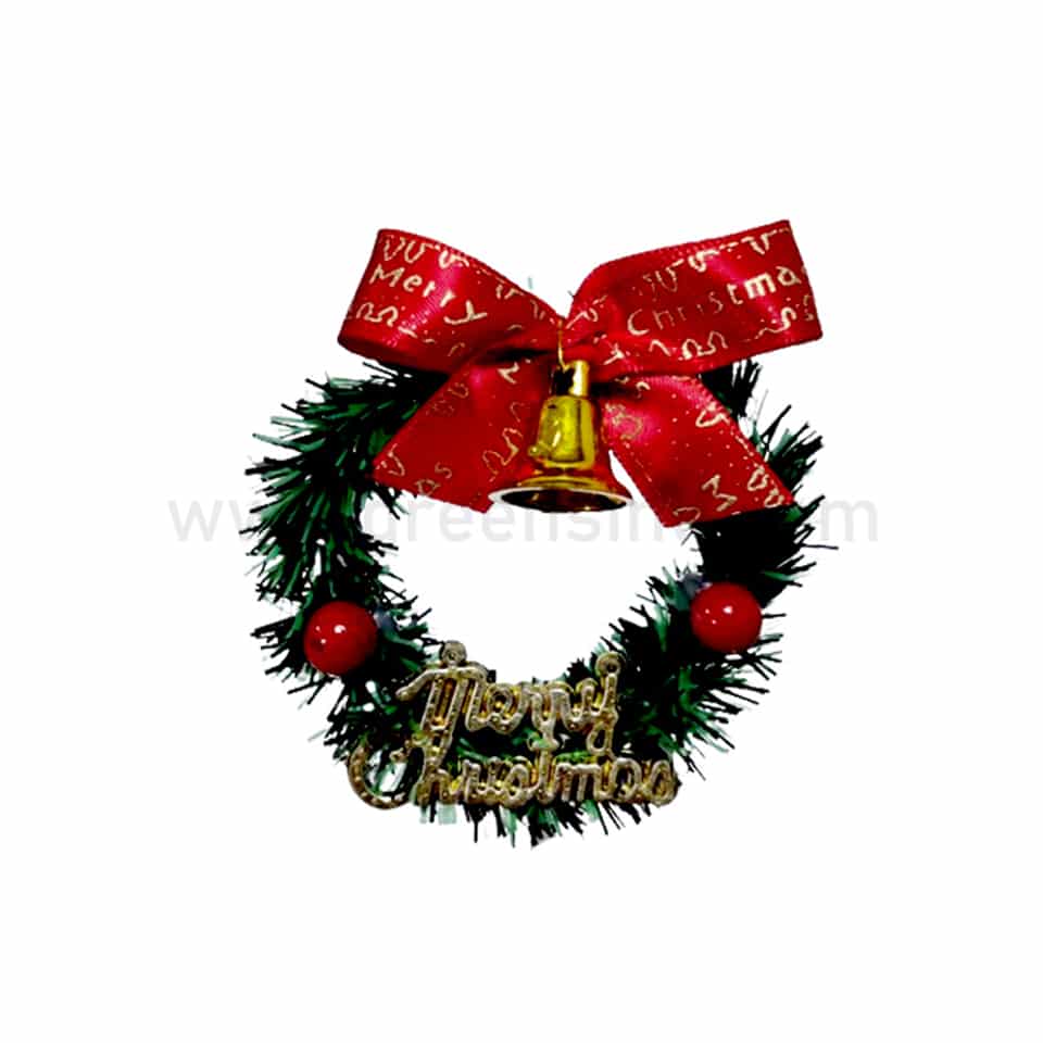 GREENS CHOICE Christmas Cake Topper Merry Christmas with Wreath, Bell,Beads and Red Bow 60x60mm-10 Pcs