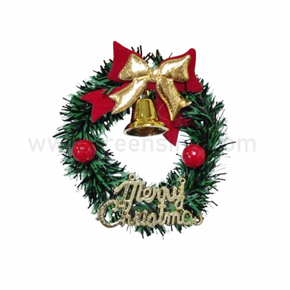 GREENS CHOICE Christmas Cake Topper Merry Christmas with Wreath, Bell, Gold and Red Bows 60x60mm-10 Pcs