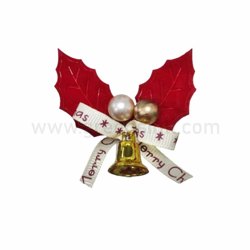 GREENS CHOICE Christmas Cake Topper Merry Christmas with Red Holly Leaves, Beads,Bells and Bow 50x52.5mm-10 Pcs