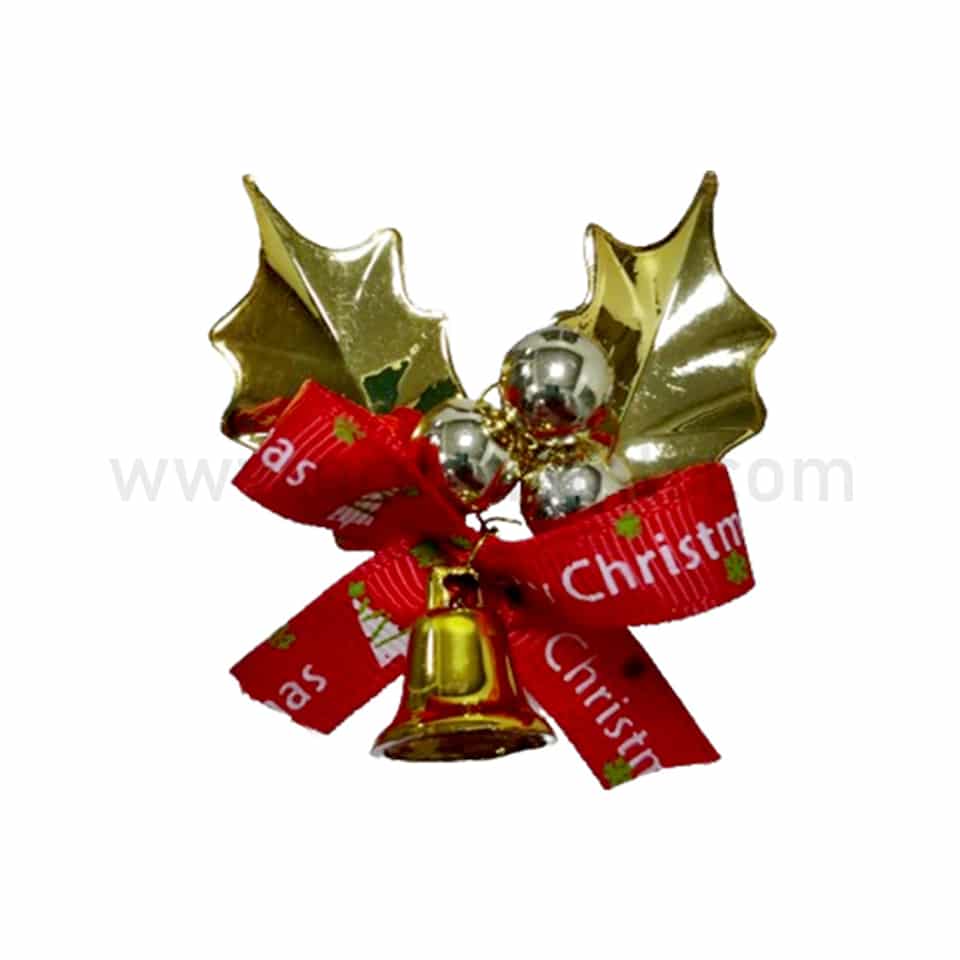 GREENS CHOICE Christmas Cake Topper Merry Christmas with Golden Holly Leaves, Bell, Balls and Red Bow 50x50 mm-10 Pcs