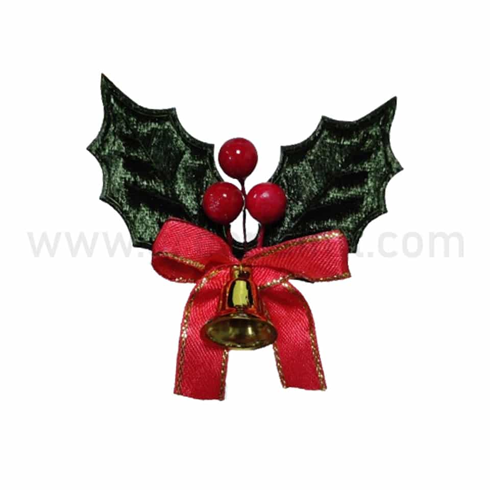 GREENS CHOICE Christmas Cake Topper with Holly Leaves, Bell, Beads and Red Bow 60x60mm-10 Pcs