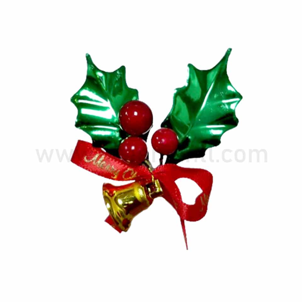 GREENS CHOICE Christmas Cake Topper with Holly Leaves, Bell, Bow and Beads 5x5.5mm-10 Pcs