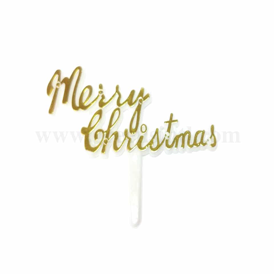 GREENS CHOICE Christmas Cake Topper- Merry Christmas Gold 80 x 42 mm-100 Pcs