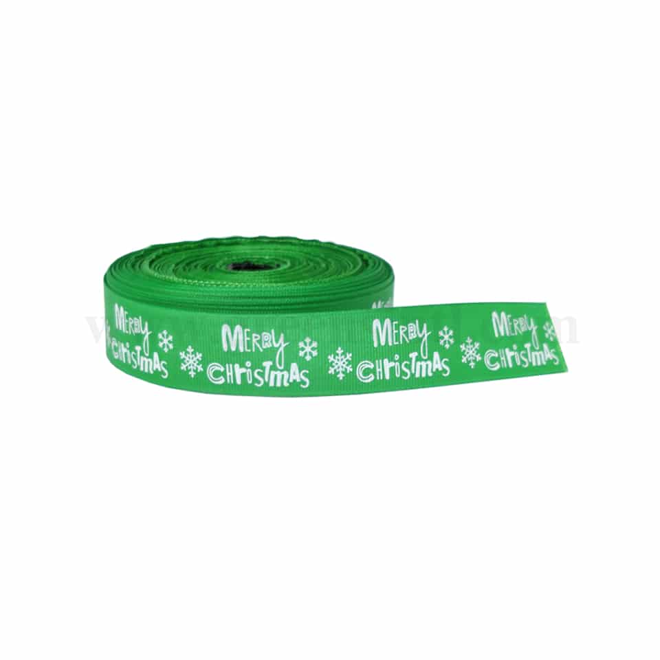 GREENS CHOICE Green Ribbon- Merry Christmas and Snowflakes 30 m x 25 mm