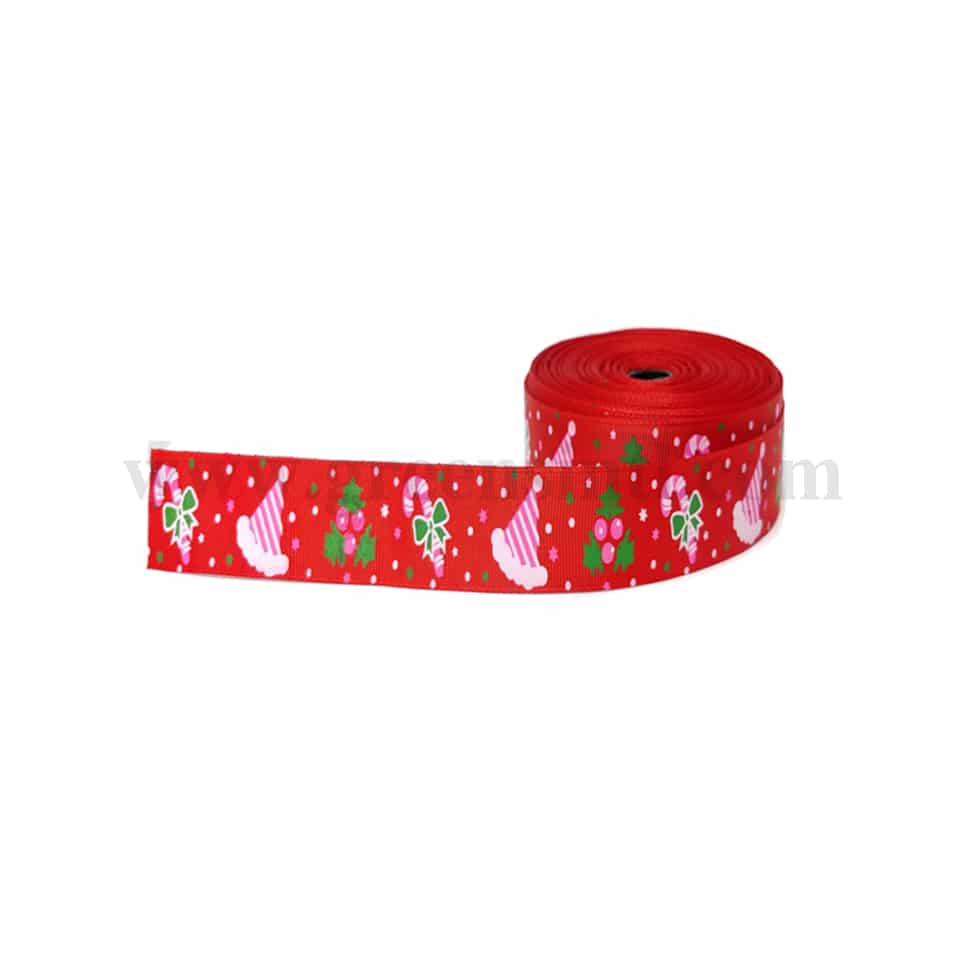 GREENS CHOICE Christmas Red Ribbon with Hat,Bow and Tree 30 m x 25 mm