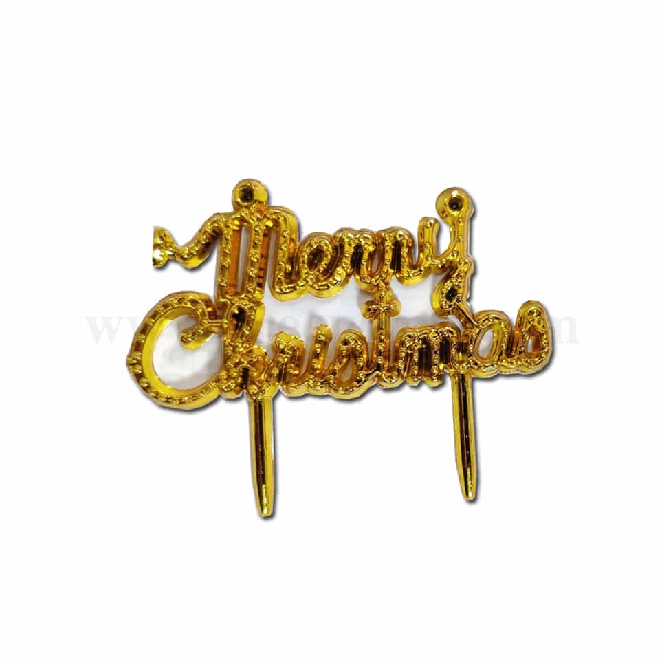GREENS CHOICE Christmas Cake Topper-Merry Christmas Gold 25 x 55 mm-50 Pcs