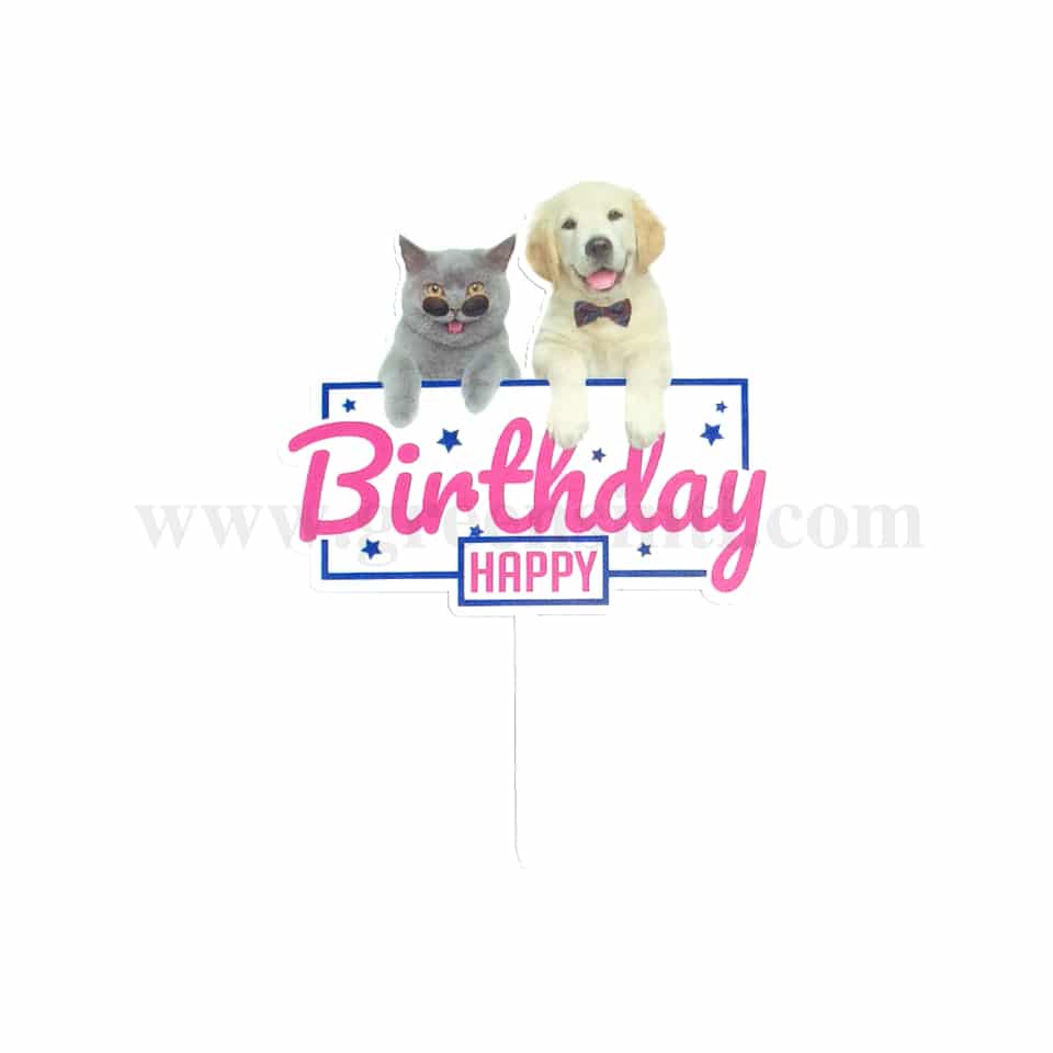 GREENS CHOICE Cake Topper Happy Birthday With Cat and Dog 100 x 95 mm