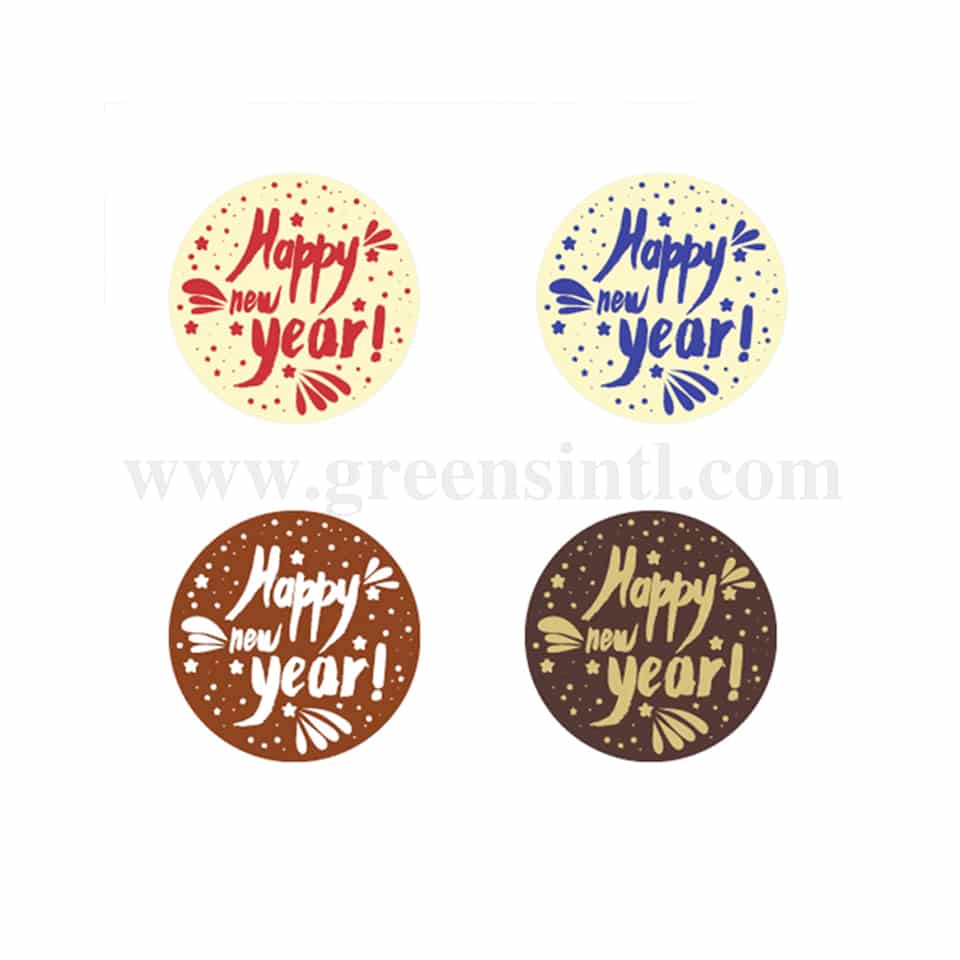 GREENS CHOICE Chocolate Transfer Sheet Happy New Year-Yellow,White,Blue and Red-5 Sheets