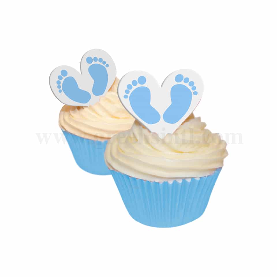 CDA Edible Wafer Decorations Baby Feet Boy Heart Topper-12 Sheets