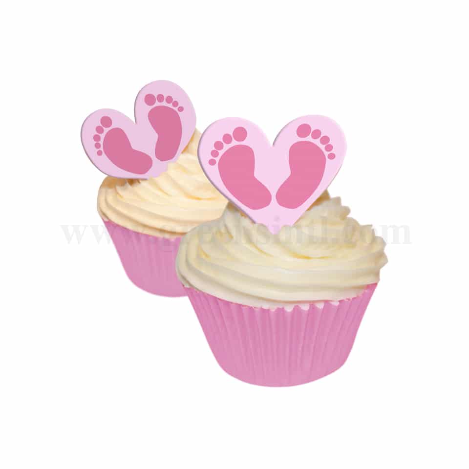 CDA Edible Wafer Decorations Baby Feet Girl Heart Topper-12 Sheets