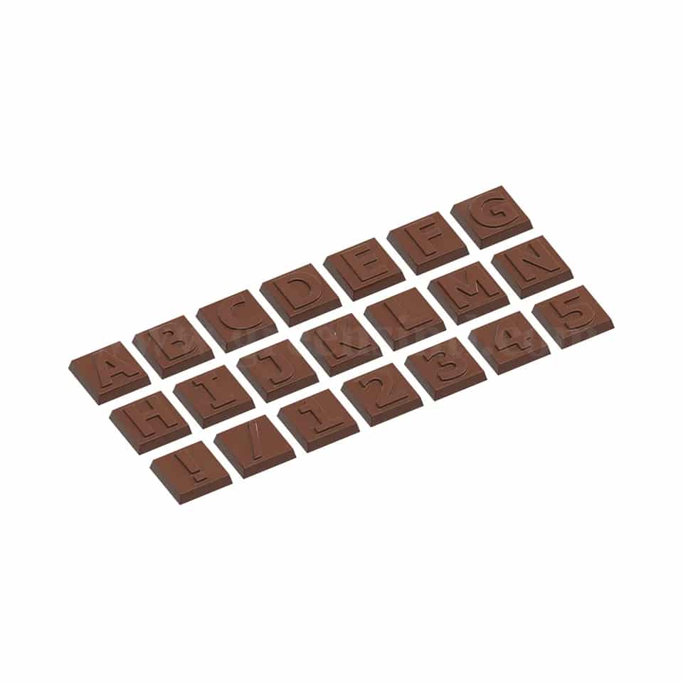 CHOCOLATE WORLD Chocolate Mould Caraque Part 1 Alfabet 30.5x30.5xh7.5 mm-21 Fig