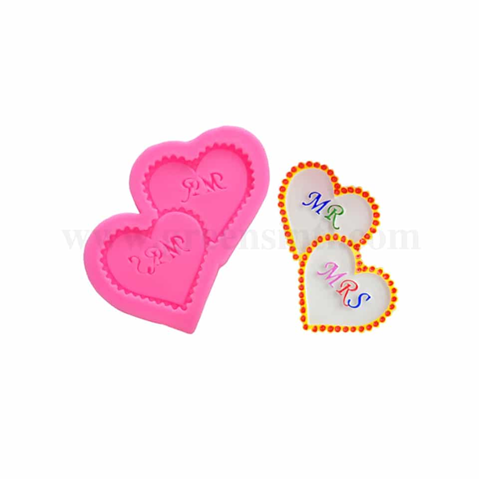 GREENS Silicone Mould Heart Shape MR & Mrs 45 x 95 mm