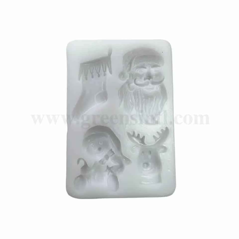 GREENS Silicone Mould Christmas Decorations-Socks, Santa Head, Deer, Snowman 100 x 73 mm