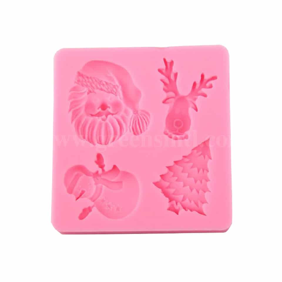 GREENS Silicone Mould Christmas Decorations-Santa Face,Snowman,Deer,Tree 75 x 75 mm