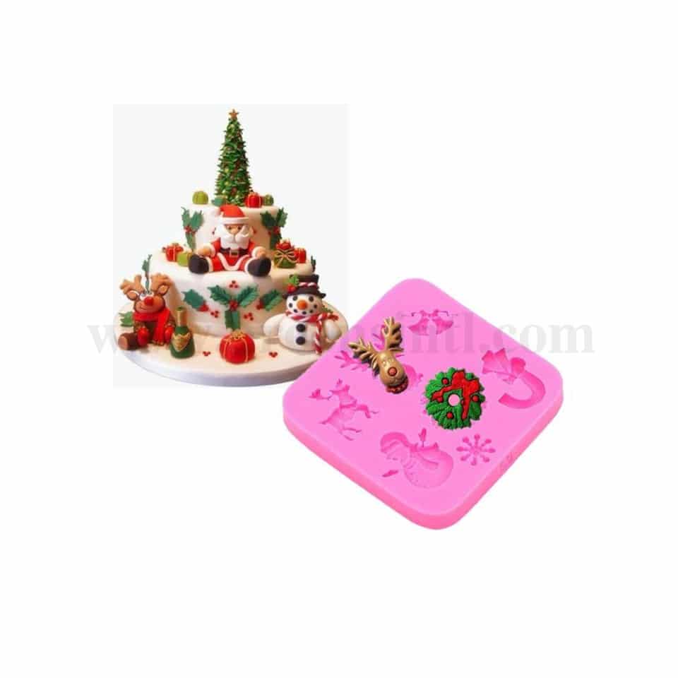 GREENS Silicone Mould Christmas Decorations Snowman, Reindeer, Bell, Snowflake, Wreath, Socks- 82 x 81mm