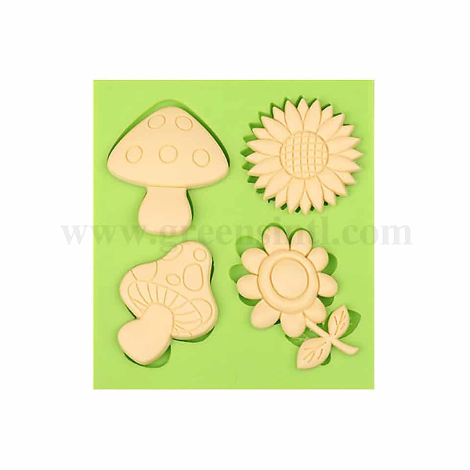 GREENS Silicone Mould Mushroom And Flowers 116 x 105 x 10mm
