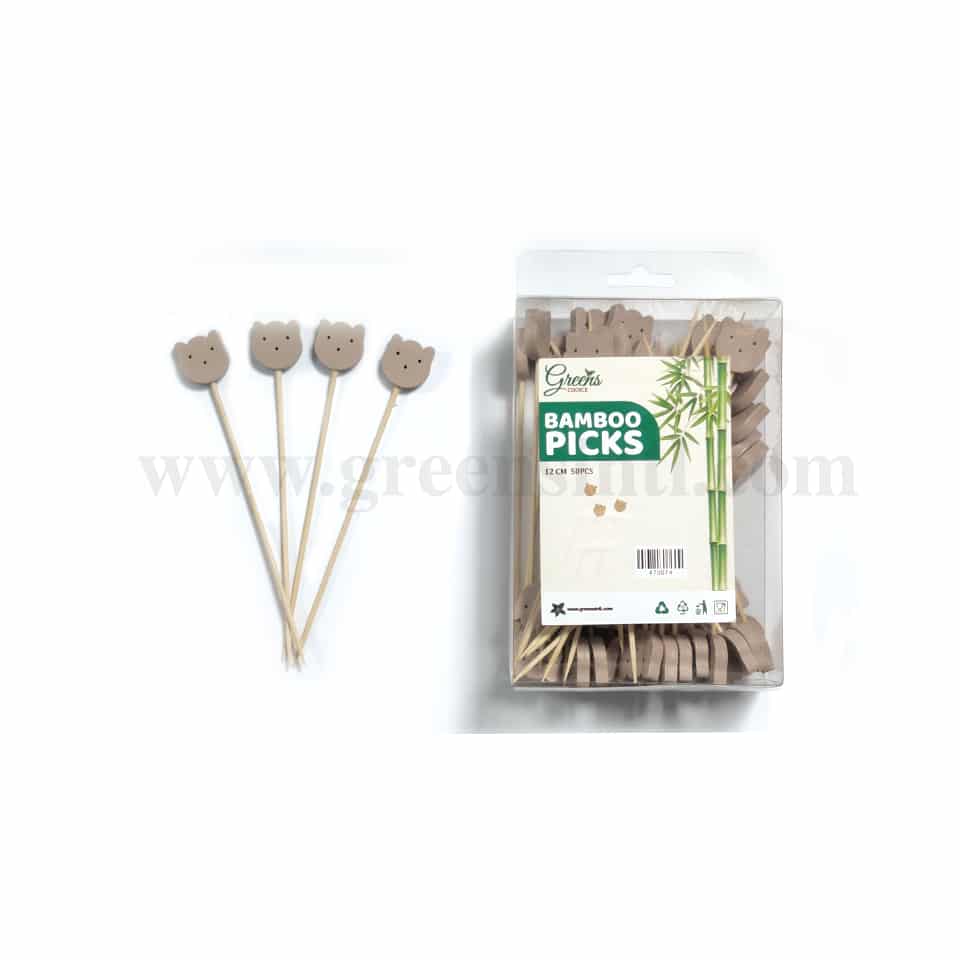 GREENS CHOICE Bamboo Fruit Picks Bear Face 120 mm-50 Pcs