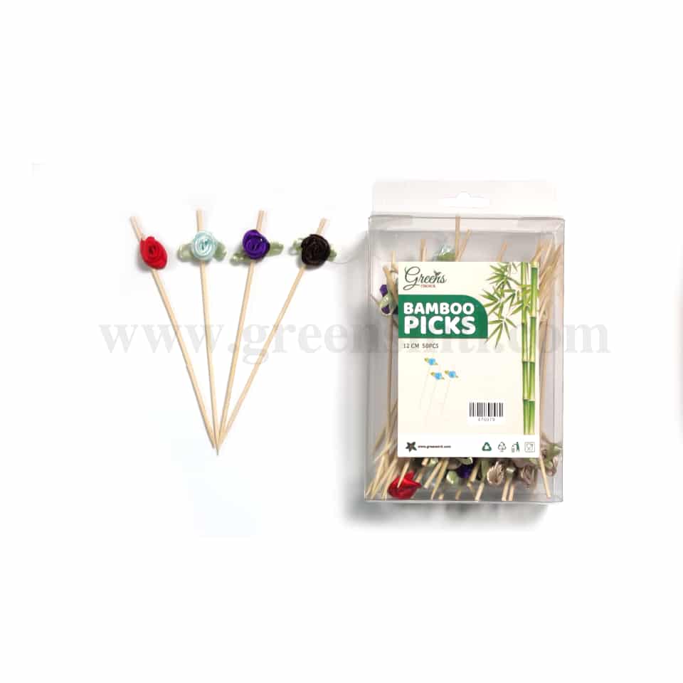 GREENS CHOICE Bamboo Fruit Picks Roses Assorted 120 mm-50 Pcs