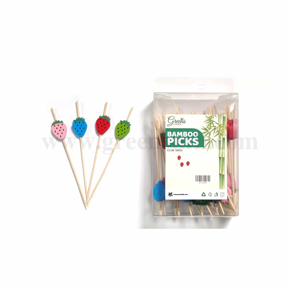 GREENS CHOICE Bamboo Fruit Picks Strawberry Assorted 120 mm-50 Pcs