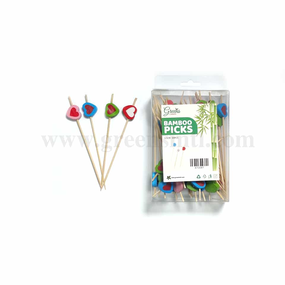 GREENS CHOICE Bamboo Fruit Picks Heart Assorted 120 mm-50 Pcs