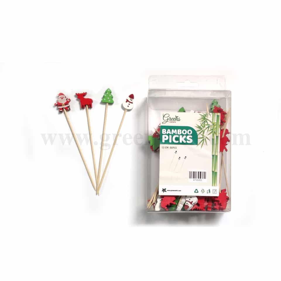 GREENS CHOICE Bamboo Fruit Picks Christmas Theme Assorted 120 mm-50 Pcs
