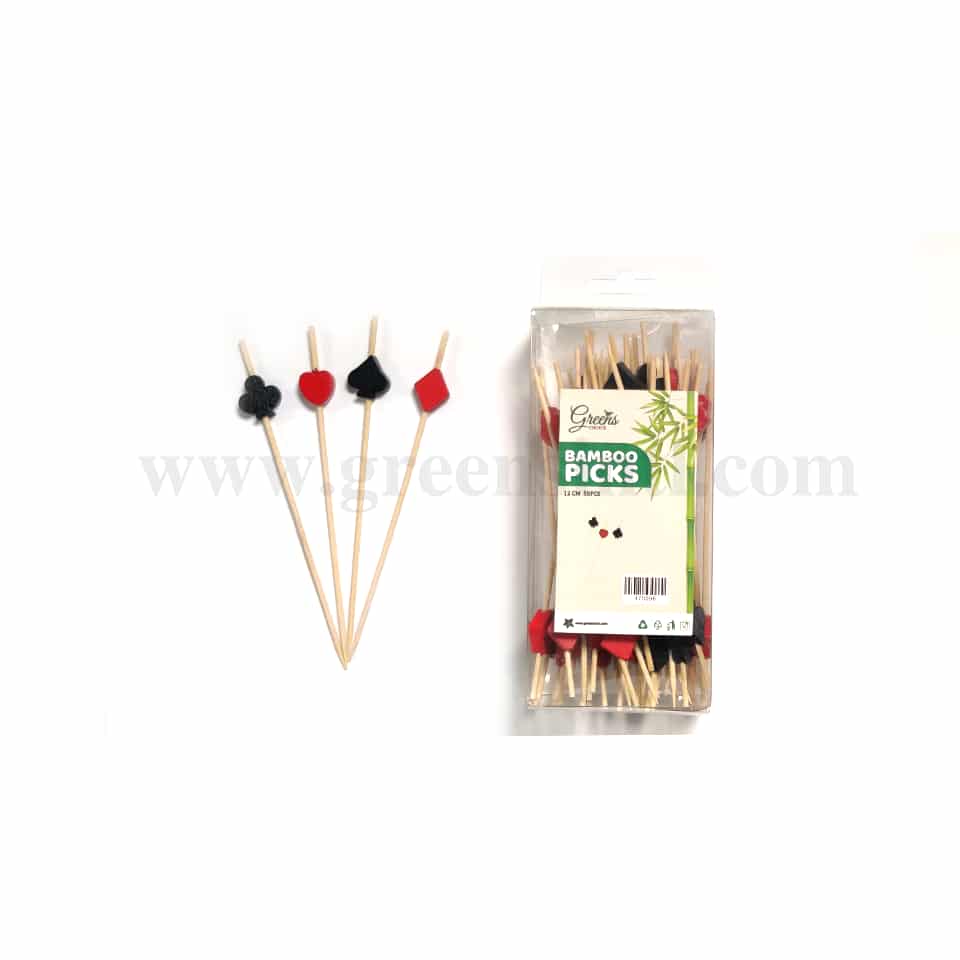 GREENS CHOICE Bamboo Fruit Picks Playing Cards Symbols 120 mm-50 Pcs