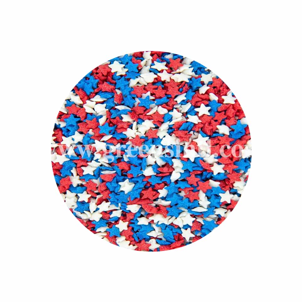 GREENS Sprinkles Star Shapes White Blue and Red 60 g